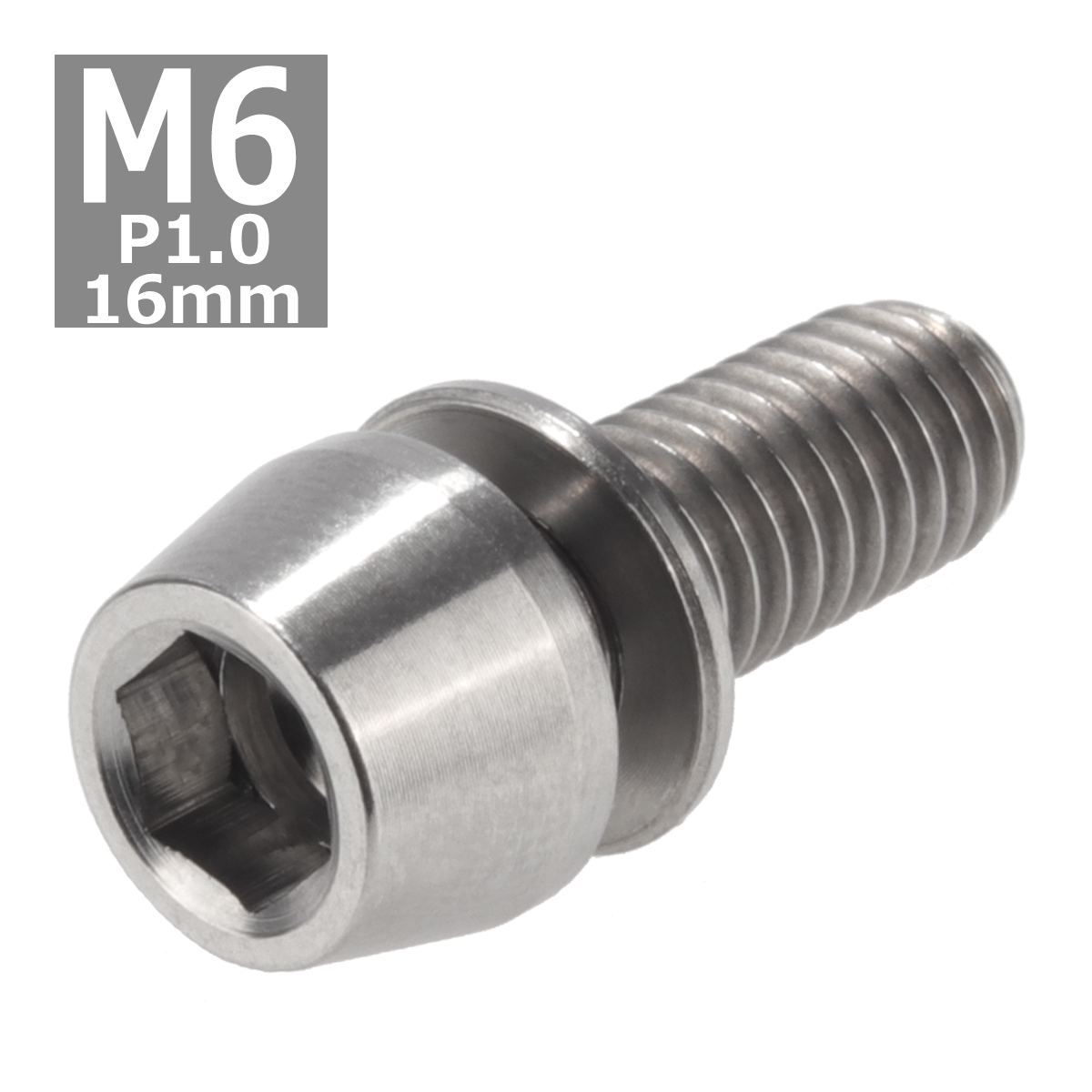 64チタンボルト M6×16mm P1.0 テーパーヘッド ワッシャー組込 六角穴付き キャップボルト シルバーカラー 1個 JA151 | ブランド登録なし | 03