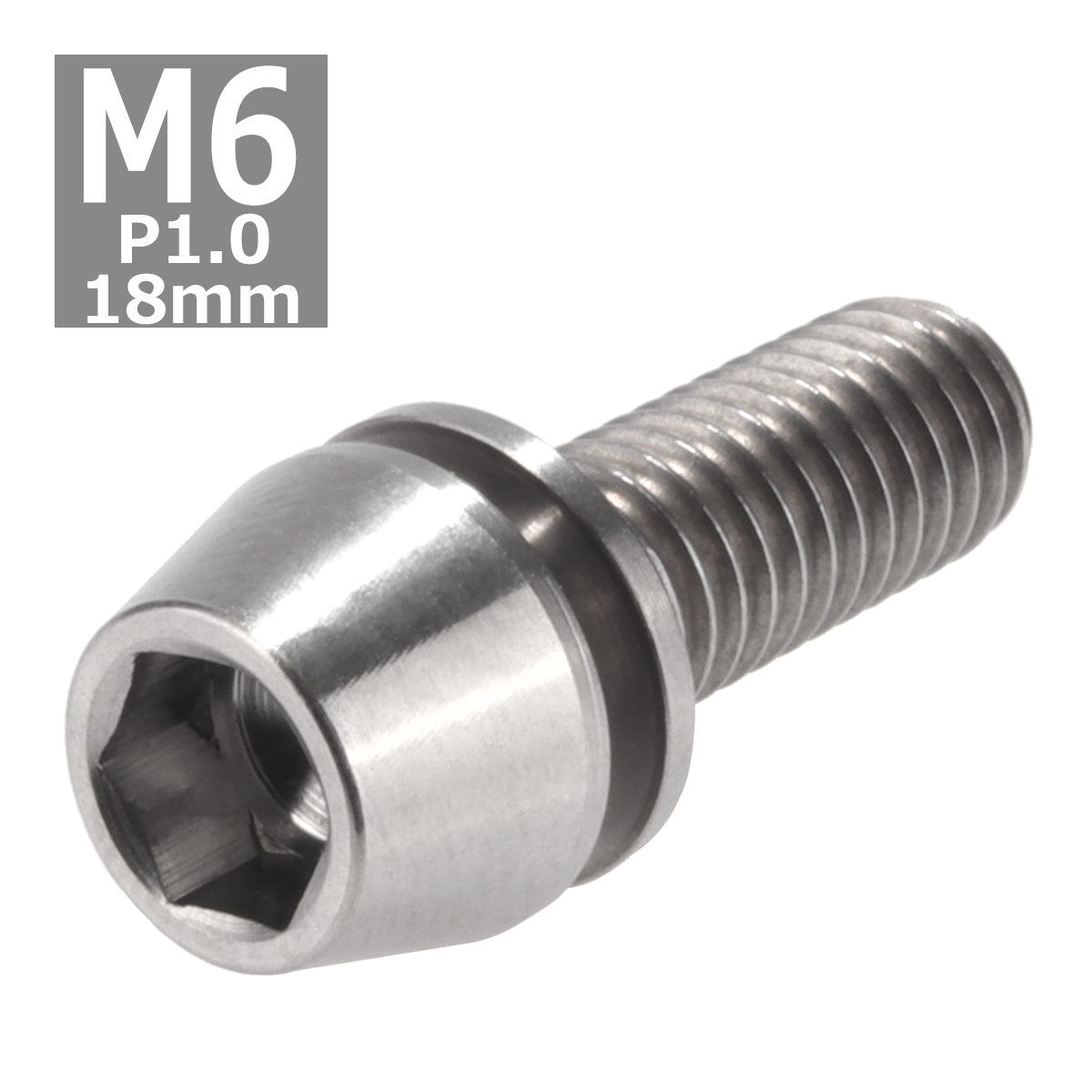 64チタンボルト M6×18mm P1.0 テーパーヘッド ワッシャー組込 六角穴付き キャップボルト シルバーカラー 1個 JA152 | ブランド登録なし | 03
