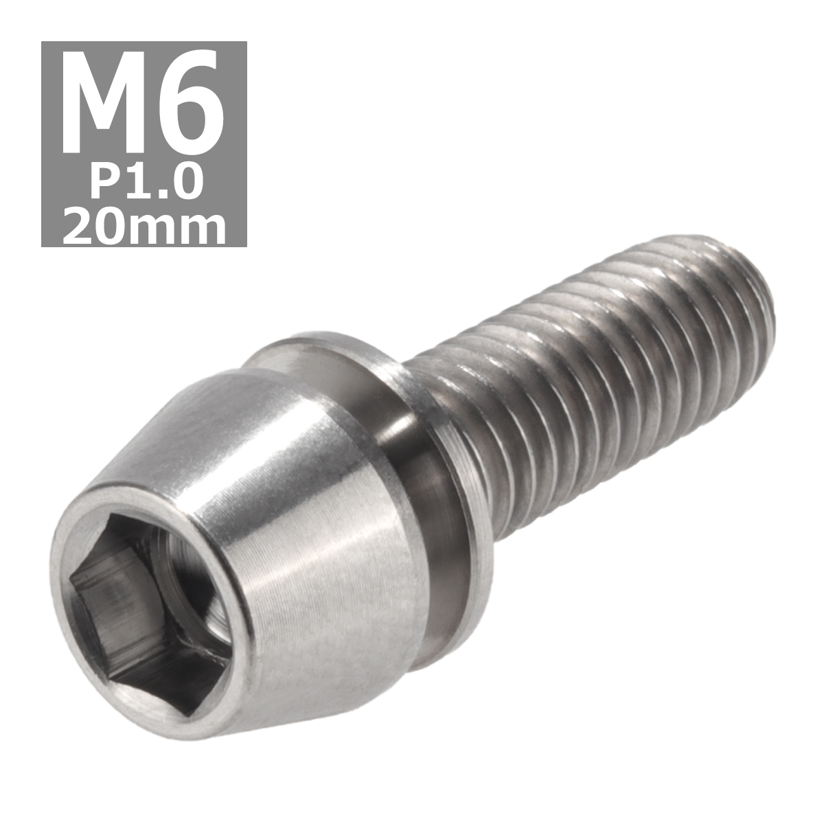 64チタンボルト M6×20mm P1.0 テーパーヘッド ワッシャー組込 六角穴付き キャップボルト シルバーカラー 1個 JA153 | ブランド登録なし | 03