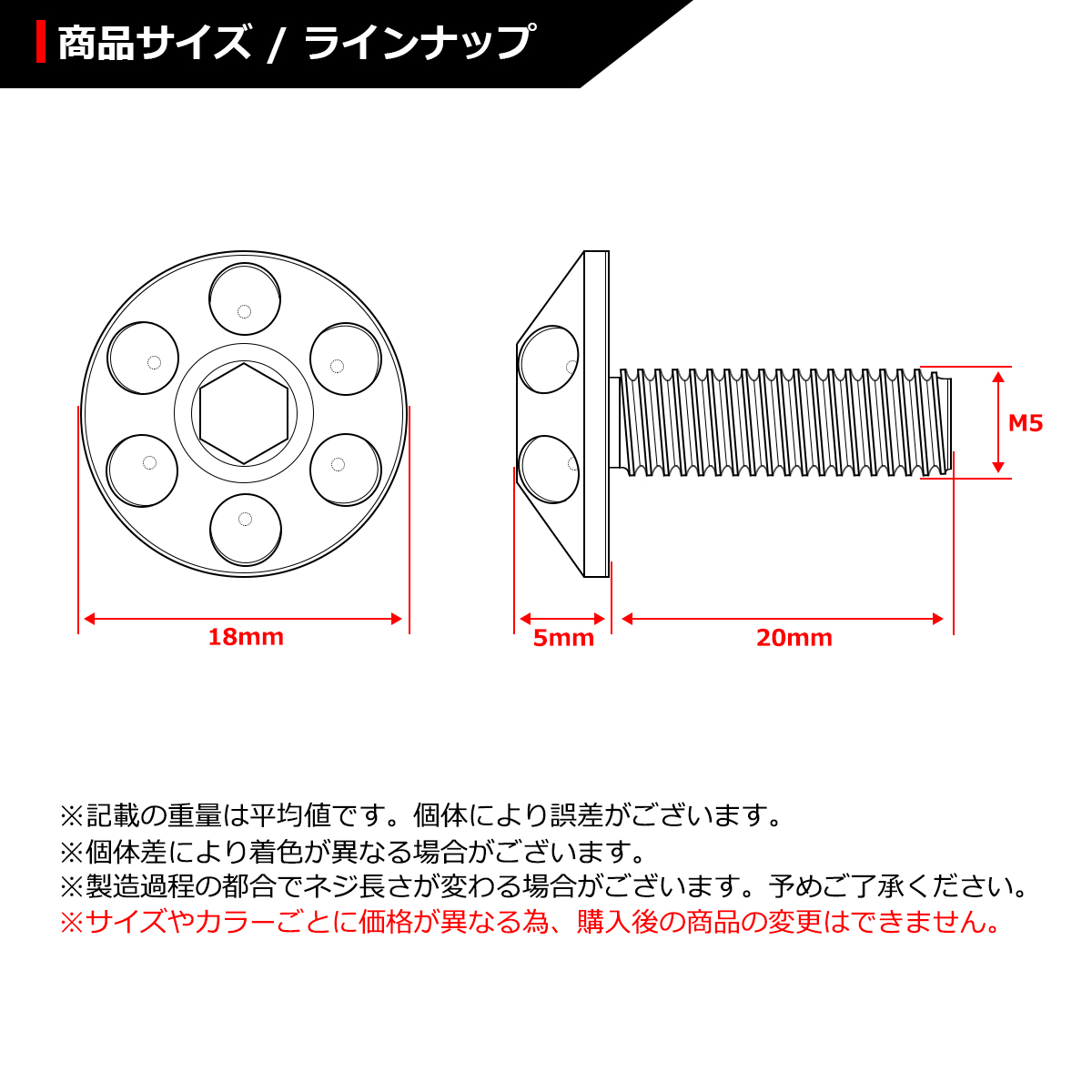 64チタンボルト M5×20mm P0.8 頭部径18mm 六角穴 ホールヘッド ボタンボルト 焼きチタンカラー 虹色 1個 JA166 | ブランド登録なし | 01
