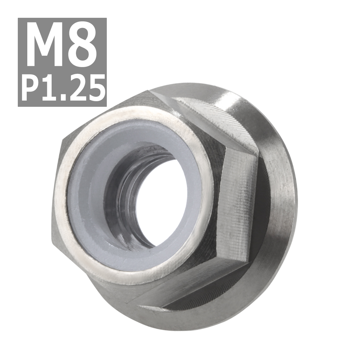 64チタンナット M8 P1.25 六角ナット フランジ付き ナイロンナット ゆるみ止め内蔵 シルバー 素地 1個 JA177 | ブランド登録なし | 03