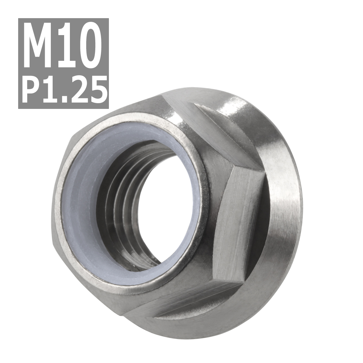 64チタンナット M10 P1.25 六角ナット フランジ付き ナイロンナット ゆるみ止め内蔵 シルバー 素地 1個 JA178 | ブランド登録なし | 03
