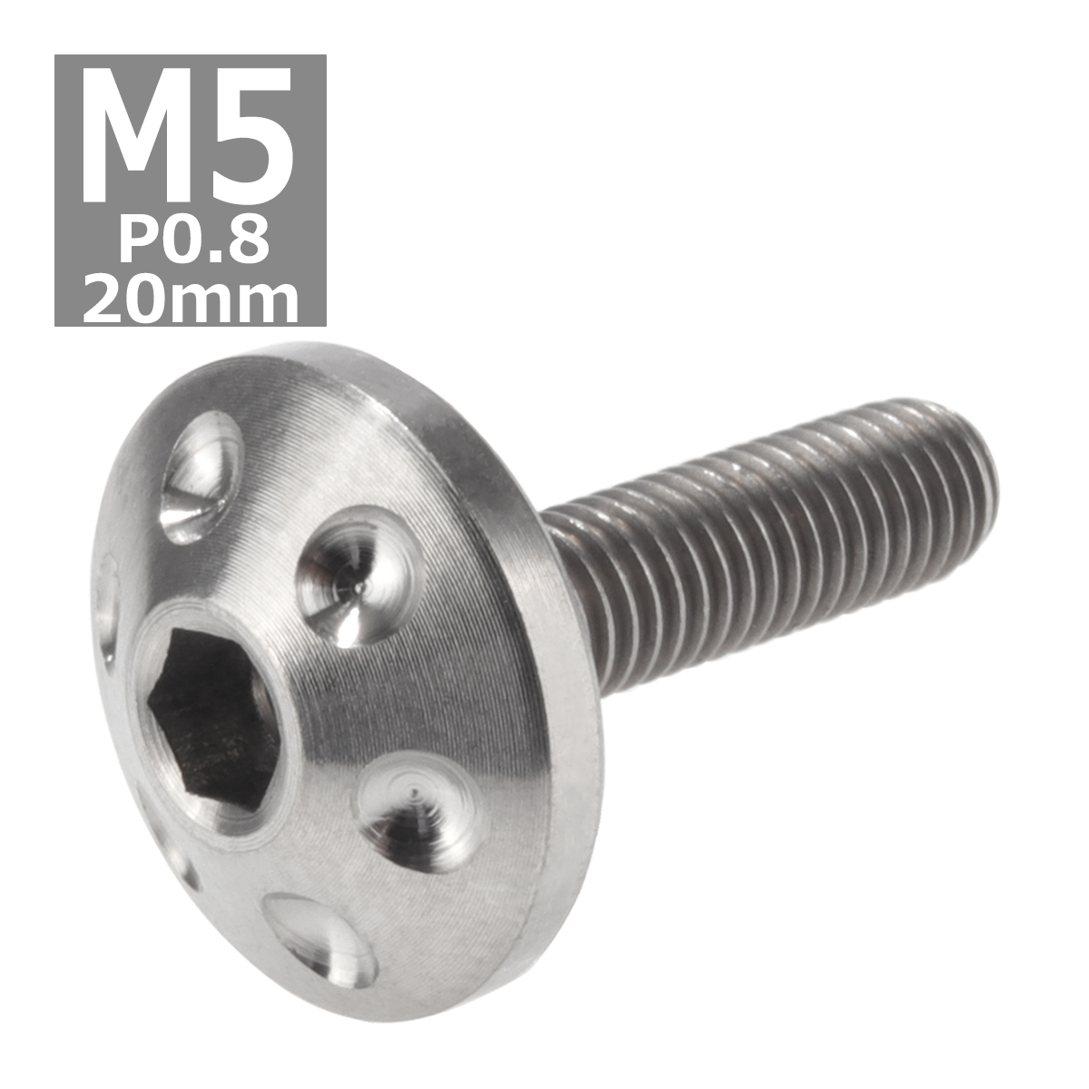 64チタンボルト M5×20mm P0.8 頭部径16mm テーパー ホールヘッド 六角穴 ワイドフランジ シルバーカラー 1個 JA181 | ブランド登録なし | 03