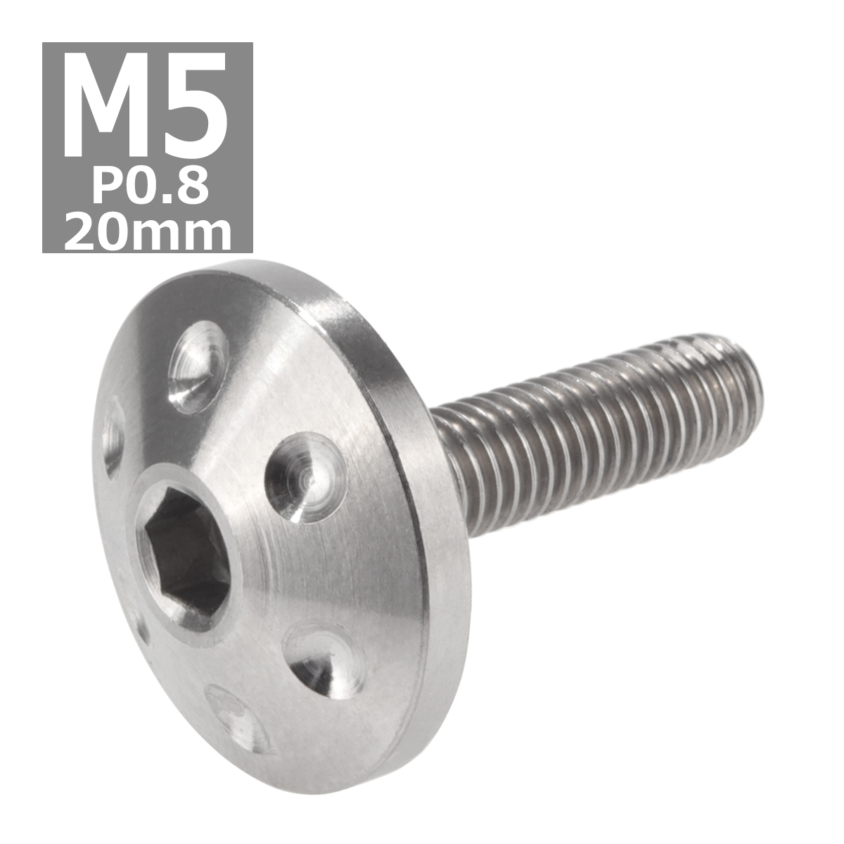 64チタンボルト M5×20mm P0.8 頭部径18mm テーパー ホールヘッド 六角穴 ワイドフランジ シルバーカラー 1個 JA182 | ブランド登録なし | 03