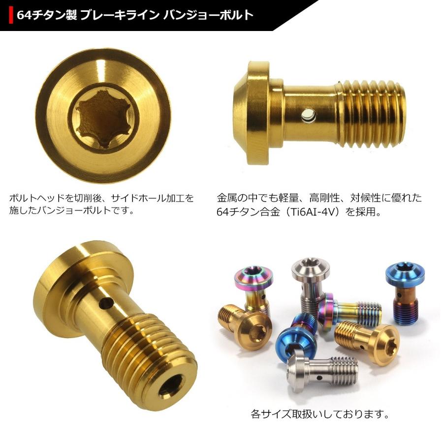 64チタンボルト バンジョーボルト M10 P1.25 シングル ブレーキライン トルクスヘッド ゴールドカラー 1個 JA270 | ブランド登録なし | 02