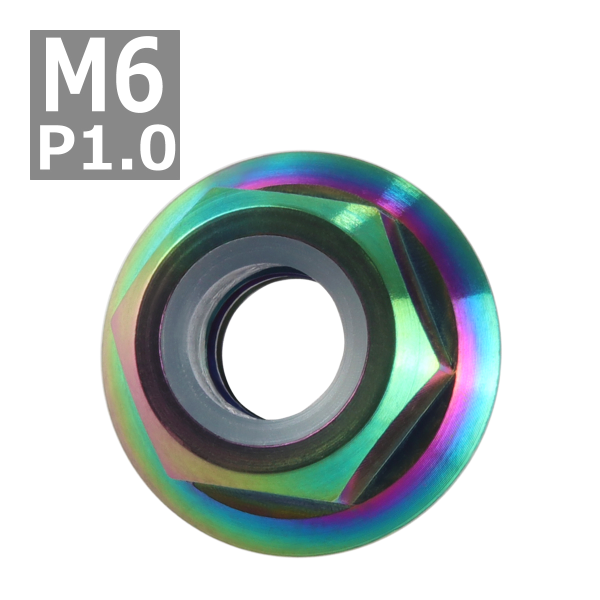 64チタンナット M6 P1.0 六角ナット フランジ付き ナイロンナット ゆるみ止め内蔵 焼きチタンカラー レインボー 1個 JA272 | ブランド登録なし | 03