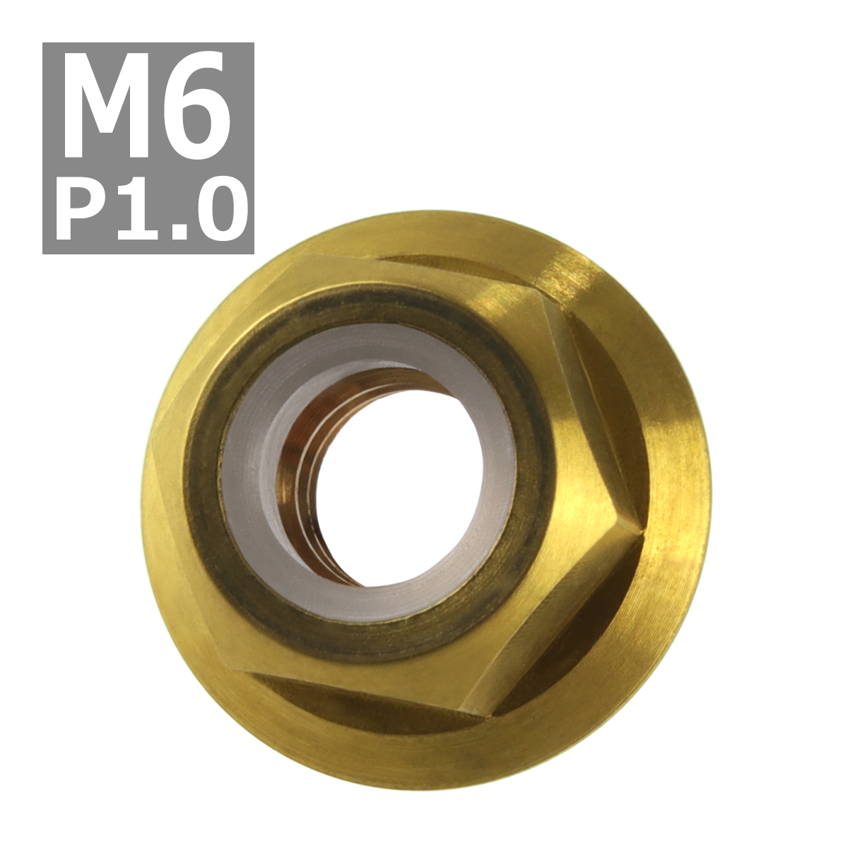 64チタンナット M6 P1.0 六角ナット フランジ付き ナイロンナット ゆるみ止め内蔵 ゴールドカラー 1個 JA276 | ブランド登録なし | 03