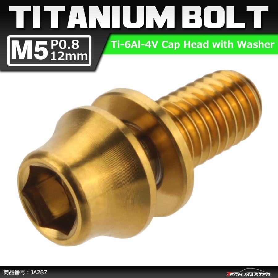 64チタンボルト M5×12mm P0.8 ワッシャー組込 六角穴付き テーパーキャップボルト ゴールドカラー 金色 1個 JA287 | ブランド登録なし