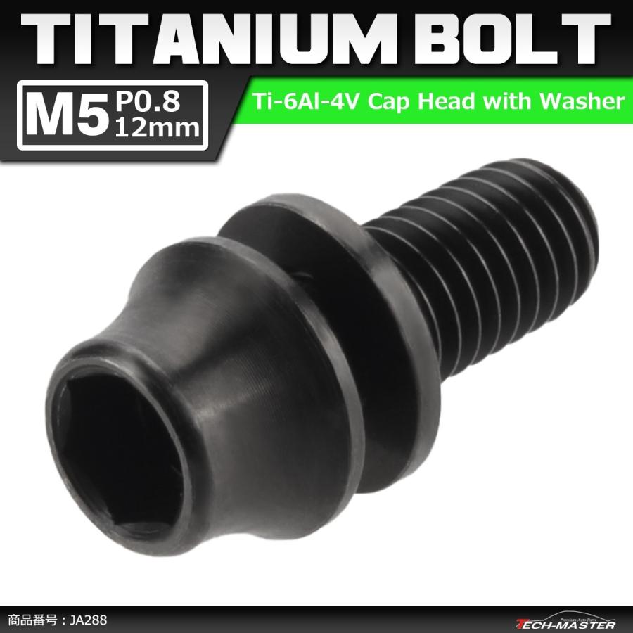 64チタンボルト M5×12mm P0.8 ワッシャー組込 六角穴付き テーパーキャップボルト ブラック 黒色 1個 JA288 | ブランド登録なし