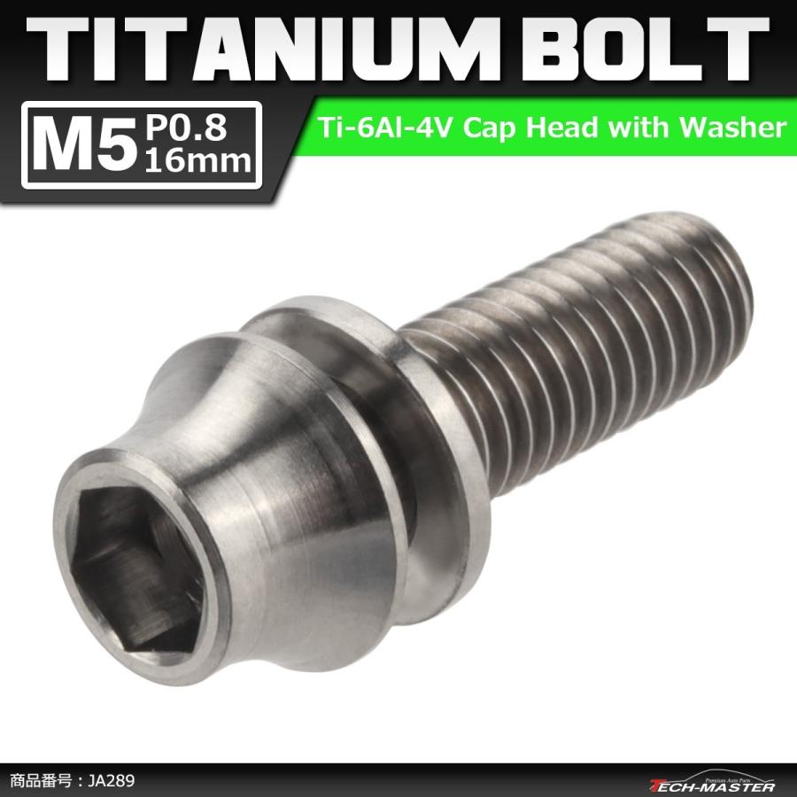 64チタンボルト M5×16mm P0.8 ワッシャー組込 六角穴付き テーパーキャップボルト シルバーカラー 素地 1個 JA289 | ブランド登録なし