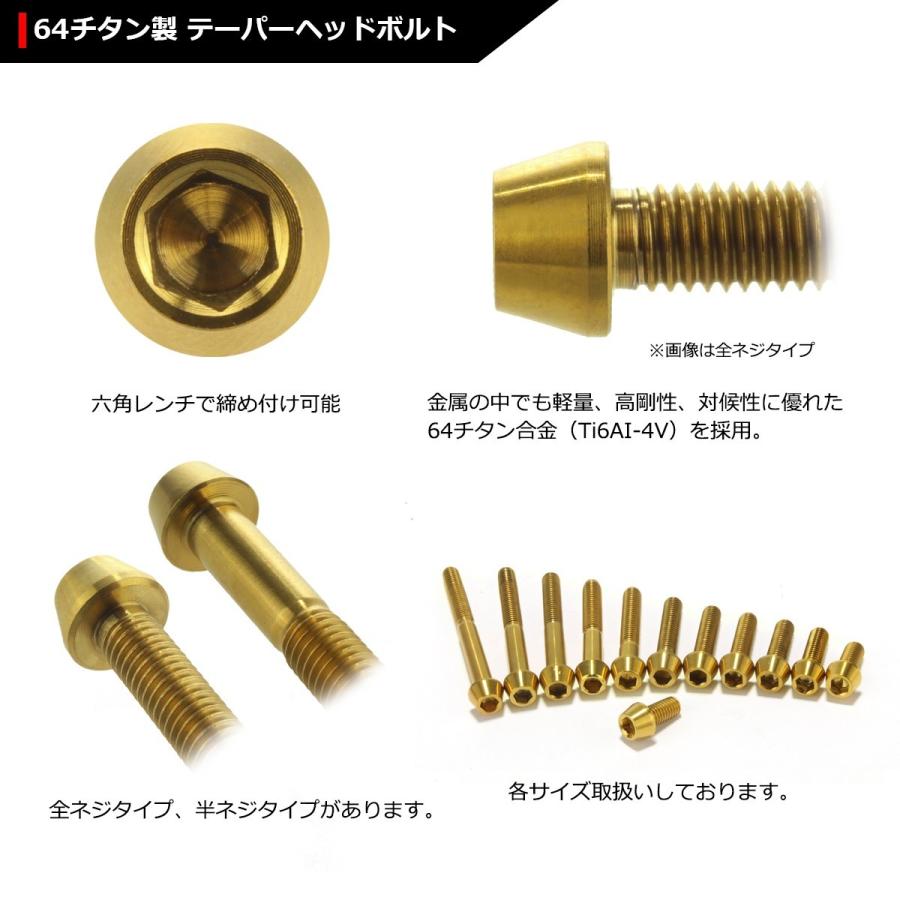 64チタンボルト M5×10mm P0.8 テーパーヘッド 六角穴付き キャップボルト ゴールドカラー 金色 1個 JA335 | ブランド登録なし | 02