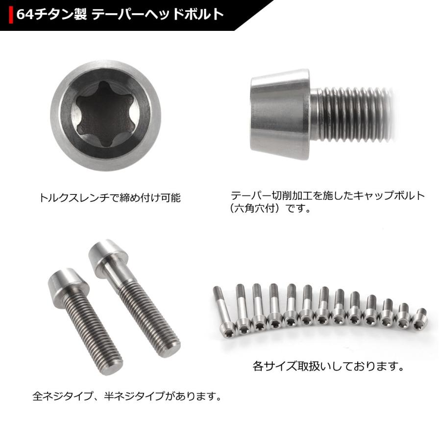 64チタンボルト M10×50mm P1.25 テーパーヘッド トルクス穴付き キャップボルト シルバーカラー 素地 1個 JA399 | ブランド登録なし | 02