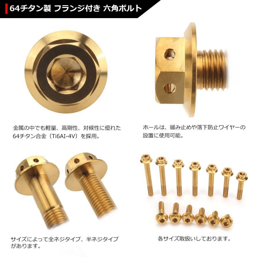 64チタンボルト M10×45mm P1.25 ホールヘッド 六角ボルト フランジ付き 六角ボルト ゴールドカラー 金色 1個 JA437 | ブランド登録なし | 02