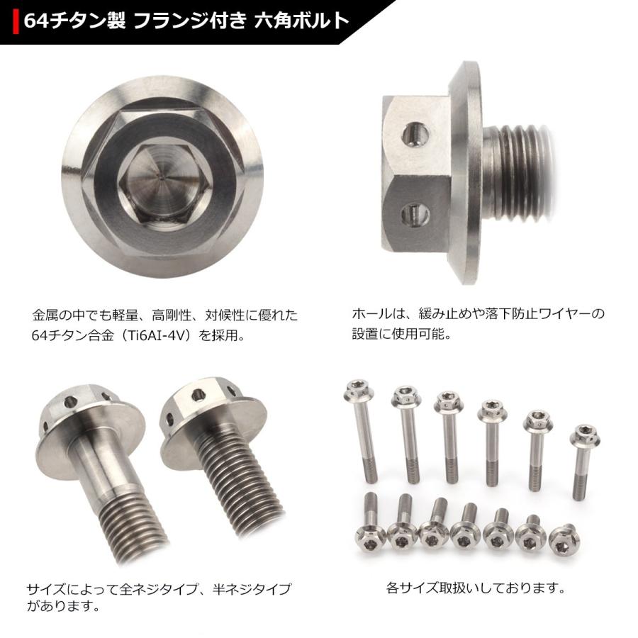 64チタンボルト M10×55mm P1.25 ホールヘッド 六角ボルト フランジ付き 六角ボルト シルバーカラー 素地 1個 JA441 | ブランド登録なし | 02