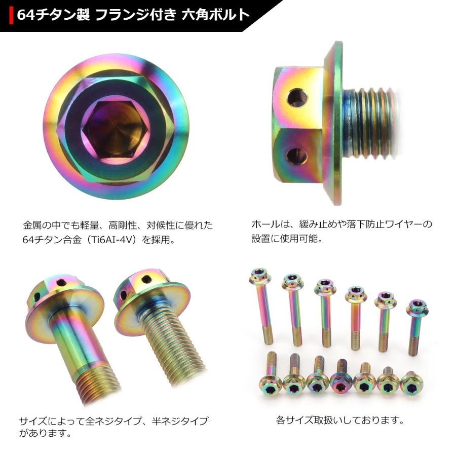 64チタンボルト M10×65mm P1.25 ホールヘッド 六角ボルト フランジ付き 六角ボルト 焼きチタンカラー 虹色 1個 JA448 | ブランド登録なし | 02