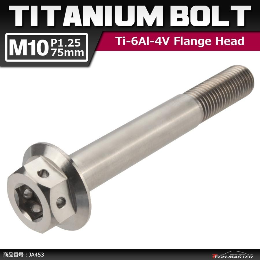 64チタンボルト M10×75mm P1.25 ホールヘッド 六角ボルト フランジ付き 六角ボルト シルバーカラー 素地 1個 JA453 | ブランド登録なし