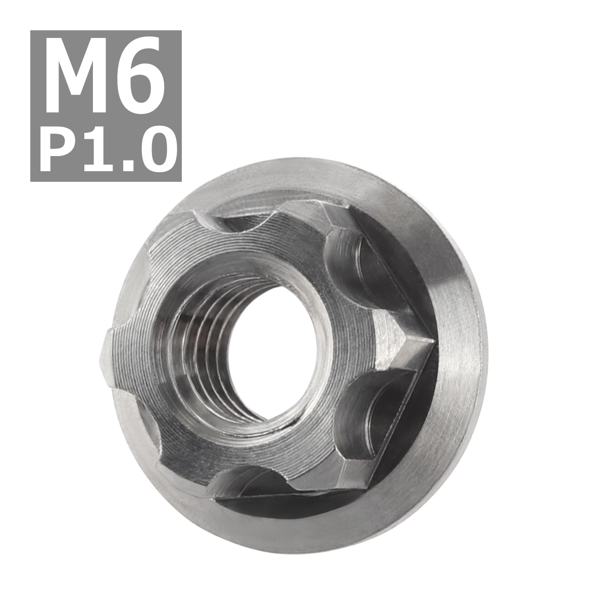 64チタンナット M6 P1.0 六角ナット デザインナット フランジ付き シルバーカラー 素地 1個 JA565 | ブランド登録なし | 03