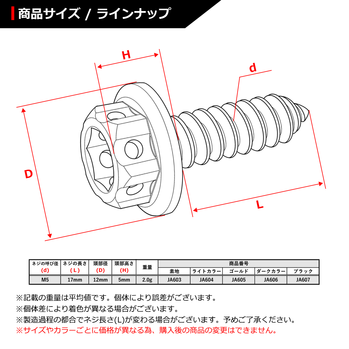 64チタンネジ M5×17mm ヘキサゴンヘッド タッピングネジ 六角穴付き 焼きチタンカラー ライトカラー 1個 JA604 関連画像1