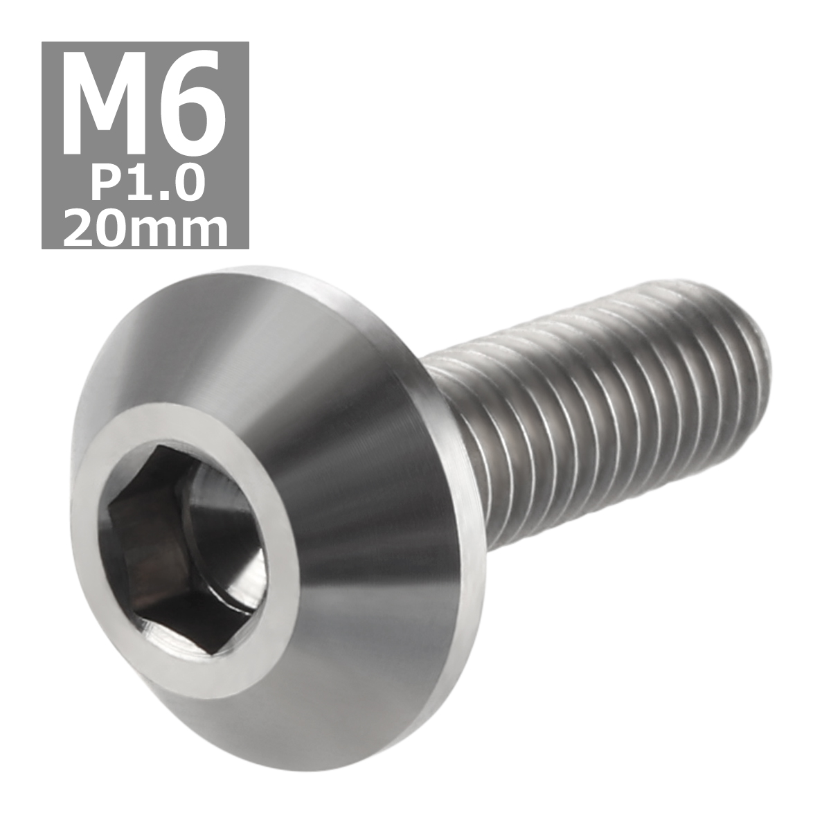 64チタンボルト M6×20mm P1.0 頭部径14mm テーパーヘッド 六角穴 ボタンボルト シルバーカラー 素地 1個 JA619 | ブランド登録なし | 03