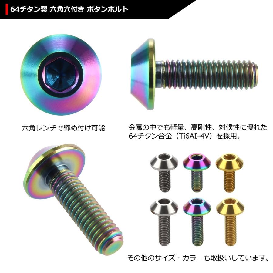 64チタンボルト M6×20mm P1.0 頭部径14mm テーパーヘッド 六角穴 ボタンボルト 焼きチタンカラー 虹色 1個 JA620｜tech｜03