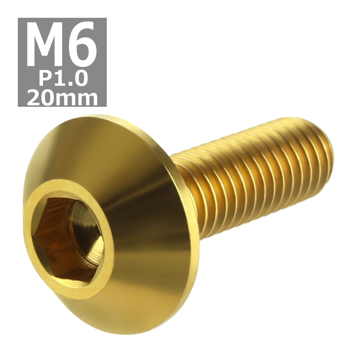 64チタンボルト M6×20mm P1.0 頭部径14mm テーパーヘッド 六角穴 ボタンボルト ゴールドカラー 金色 1個 JA621 | ブランド登録なし | 03