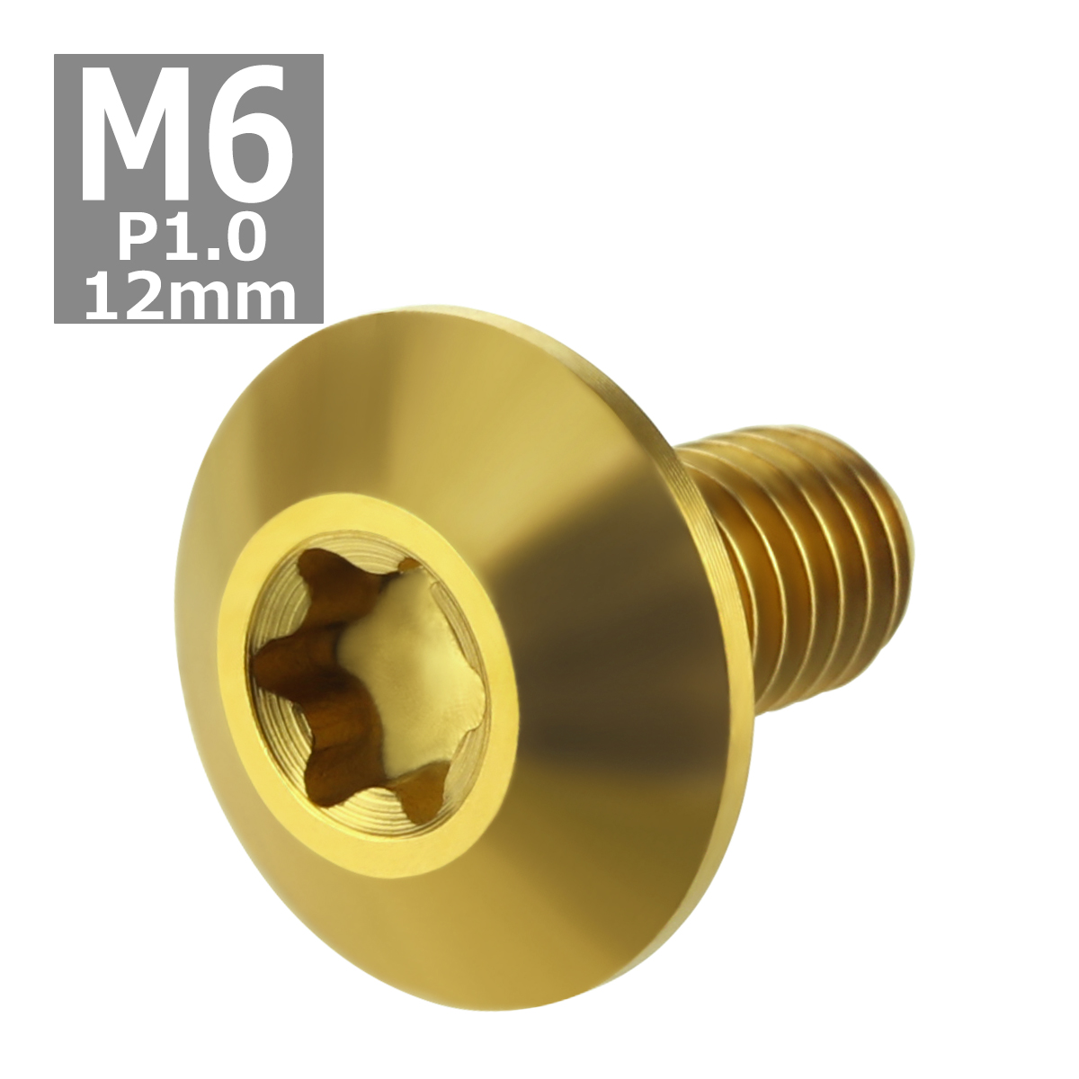 64チタンボルト M6×12mm P1.0 頭部径14mm テーパーヘッド トルクス穴 ボタンボルト ゴールドカラー 金色 1個 JA627 | ブランド登録なし | 03