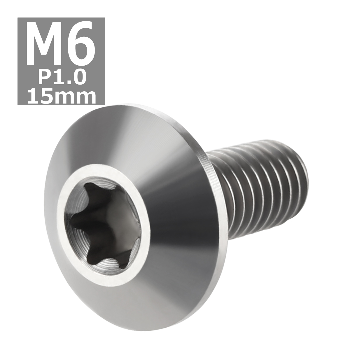 64チタンボルト M6×15mm P1.0 頭部径14mm テーパーヘッド トルクス穴 ボタンボルト シルバーカラー 素地 1個 JA628 | ブランド登録なし | 03