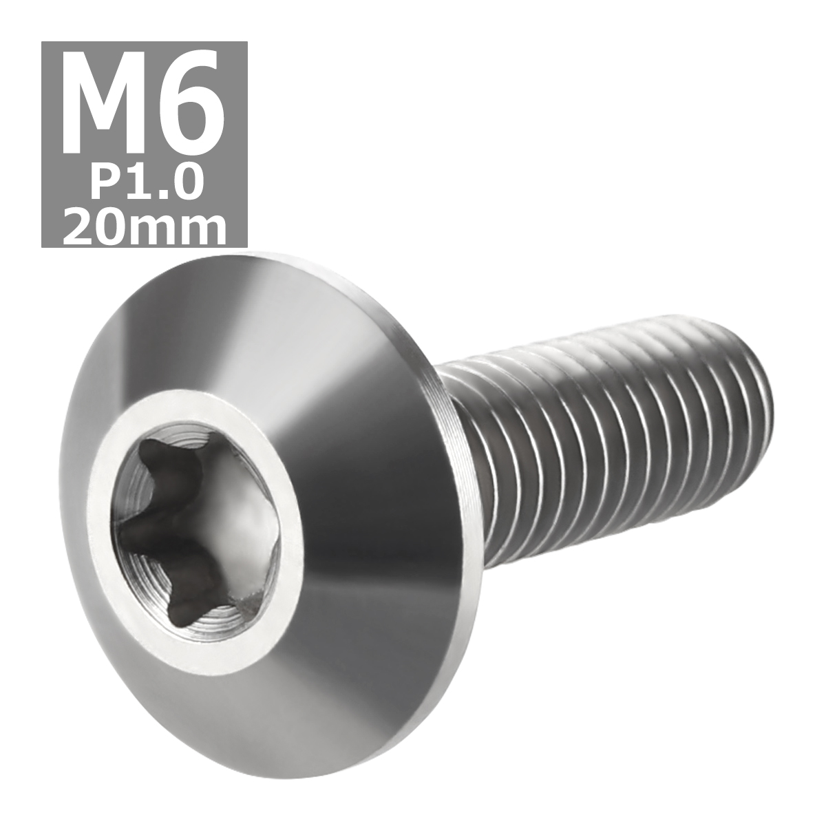64チタンボルト M6×20mm P1.0 頭部径14mm テーパーヘッド トルクス穴 ボタンボルト シルバーカラー 素地 1個 JA631 | ブランド登録なし | 03