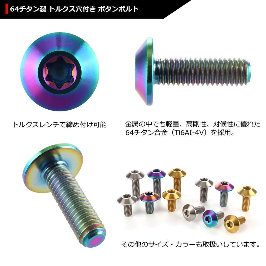 64チタンボルト M6×20mm P1.0 頭部径14mm テーパーヘッド トルクス穴 ボタンボルト 焼きチタンカラー 虹色 1個 JA632 | ブランド登録なし | 02