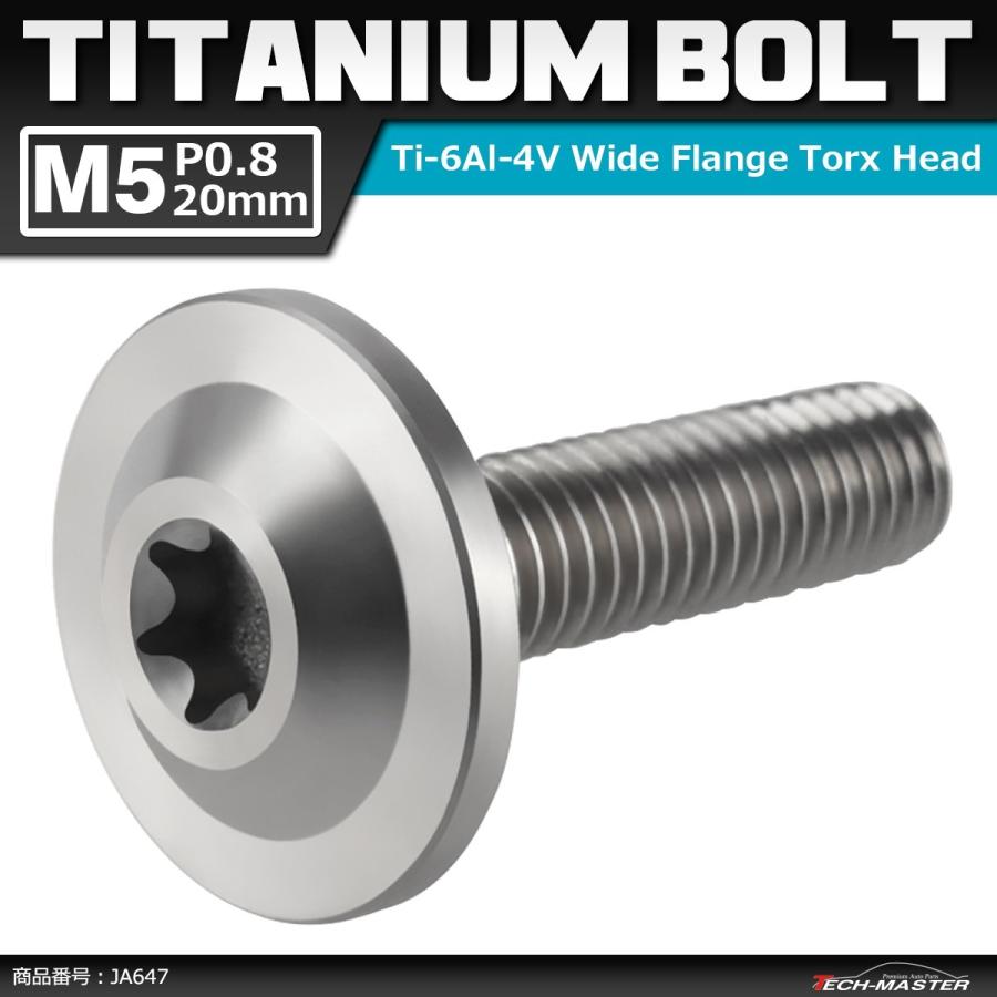 64チタンボルト M5×20mm P0.8 トルクス穴 フランジ付き ボタンボルト シルバーカラー 素地 1個 JA647 | ブランド登録なし