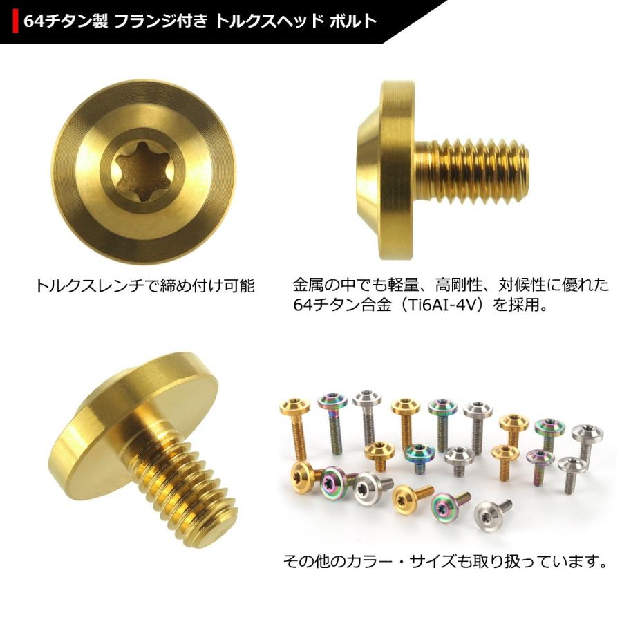 64チタンボルト M6×10mm P1.0 トルクス穴 フランジ付き ボタンボルト ゴールドカラー 1個 JA653 | ブランド登録なし | 02
