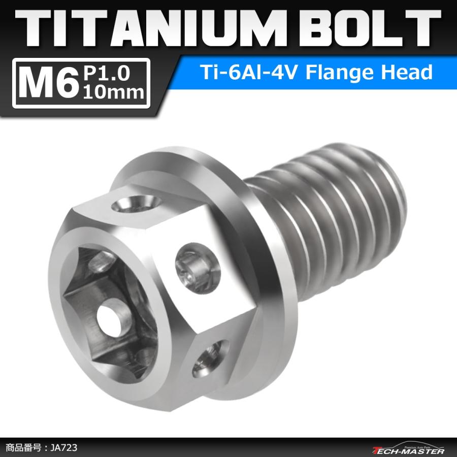 64チタンボルト M6×10mm P1.0 ホールヘッド 六角ボルト フランジ付き 六角ボルト シルバーカラー 素地 1個 JA723 | ブランド登録なし