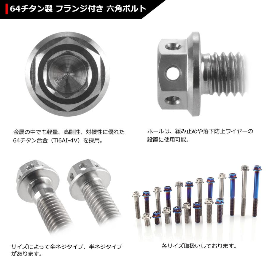 64チタンボルト M6×10mm P1.0 ホールヘッド 六角ボルト フランジ付き 六角ボルト シルバーカラー 素地 1個 JA723 | ブランド登録なし | 02