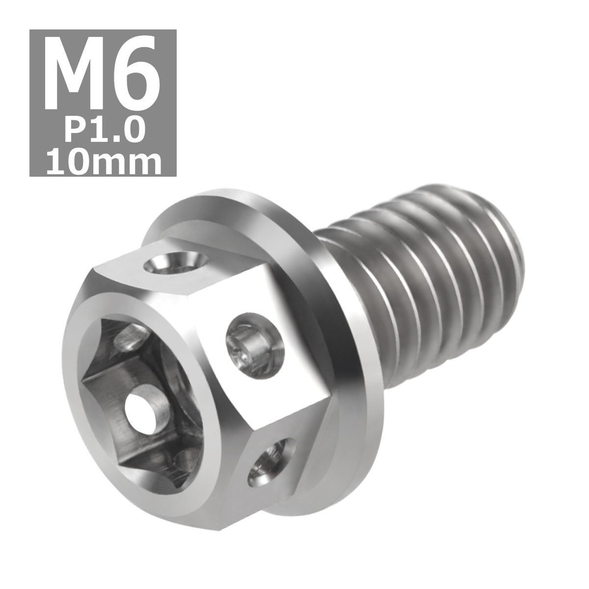 64チタンボルト M6×10mm P1.0 ホールヘッド 六角ボルト フランジ付き 六角ボルト シルバーカラー 素地 1個 JA723 | ブランド登録なし | 03