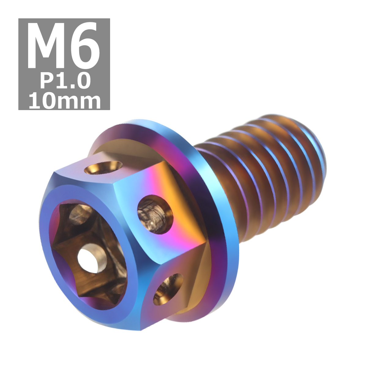 64チタンボルト M6×10mm P1.0 ホールヘッド 六角ボルト フランジ付き 六角ボルト 焼きチタンカラー ダークカラー 1個 JA724 | ブランド登録なし | 03