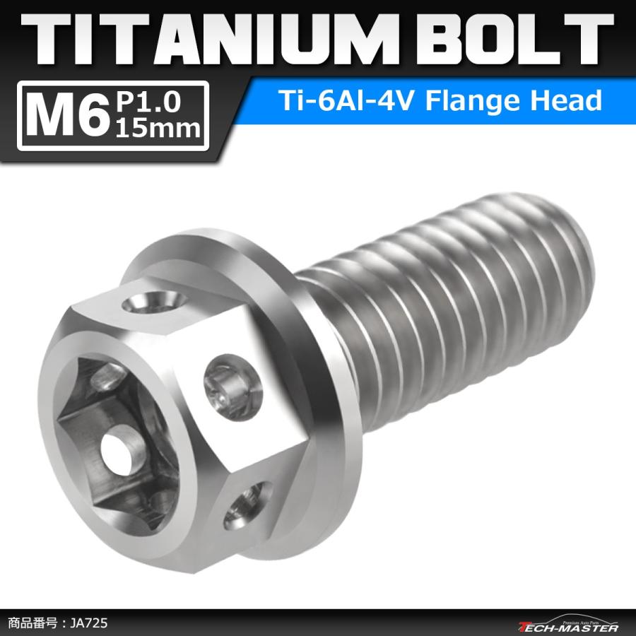 64チタンボルト M6×15mm P1.0 ホールヘッド 六角ボルト フランジ付き 六角ボルト シルバーカラー 素地 1個 JA725 | ブランド登録なし
