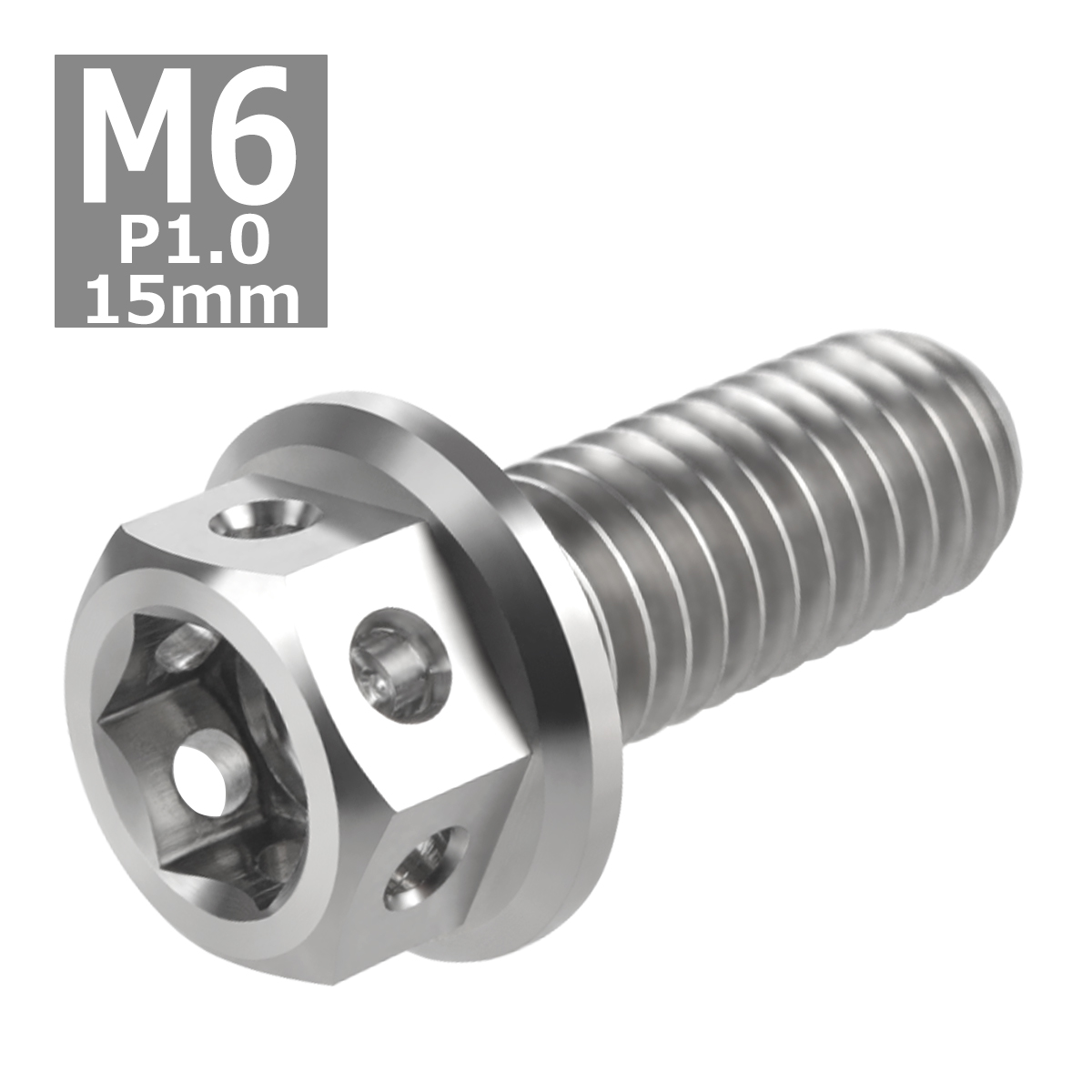 64チタンボルト M6×15mm P1.0 ホールヘッド 六角ボルト フランジ付き 六角ボルト シルバーカラー 素地 1個 JA725 | ブランド登録なし | 03