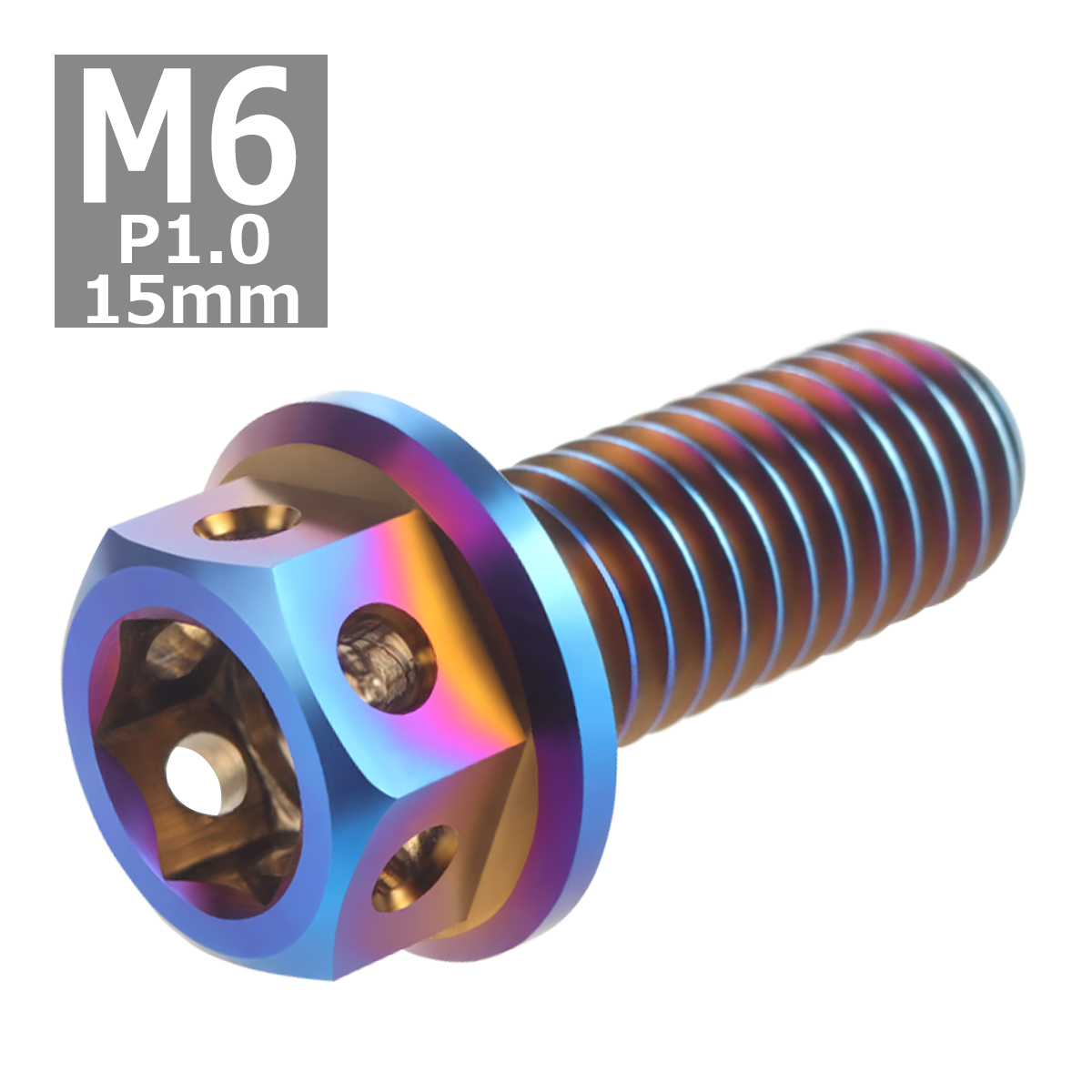 64チタンボルト M6×15mm P1.0 ホールヘッド 六角ボルト フランジ付き 六角ボルト 焼きチタンカラー ダークカラー 1個 JA726 | ブランド登録なし | 03