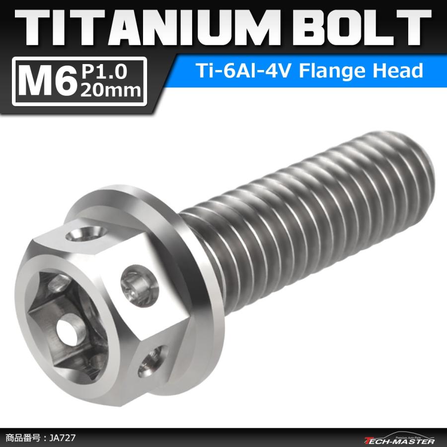 64チタンボルト M6×20mm P1.0 ホールヘッド 六角ボルト フランジ付き 六角ボルト シルバーカラー 素地 1個 JA727 | ブランド登録なし