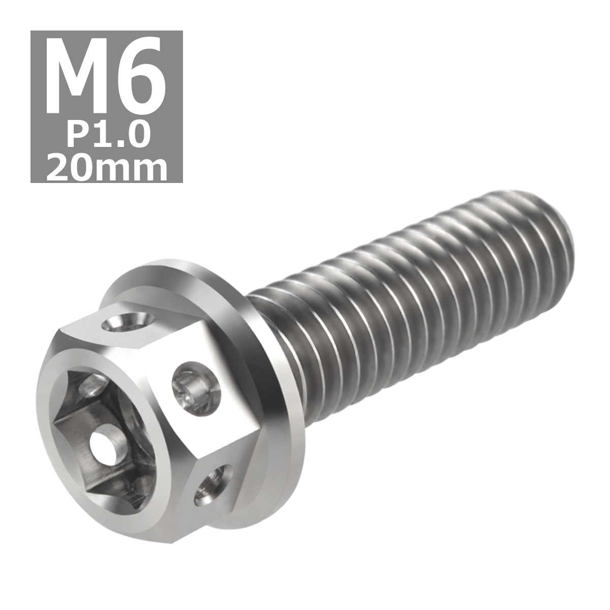 64チタンボルト M6×20mm P1.0 ホールヘッド 六角ボルト フランジ付き 六角ボルト シルバーカラー 素地 1個 JA727 | ブランド登録なし | 03
