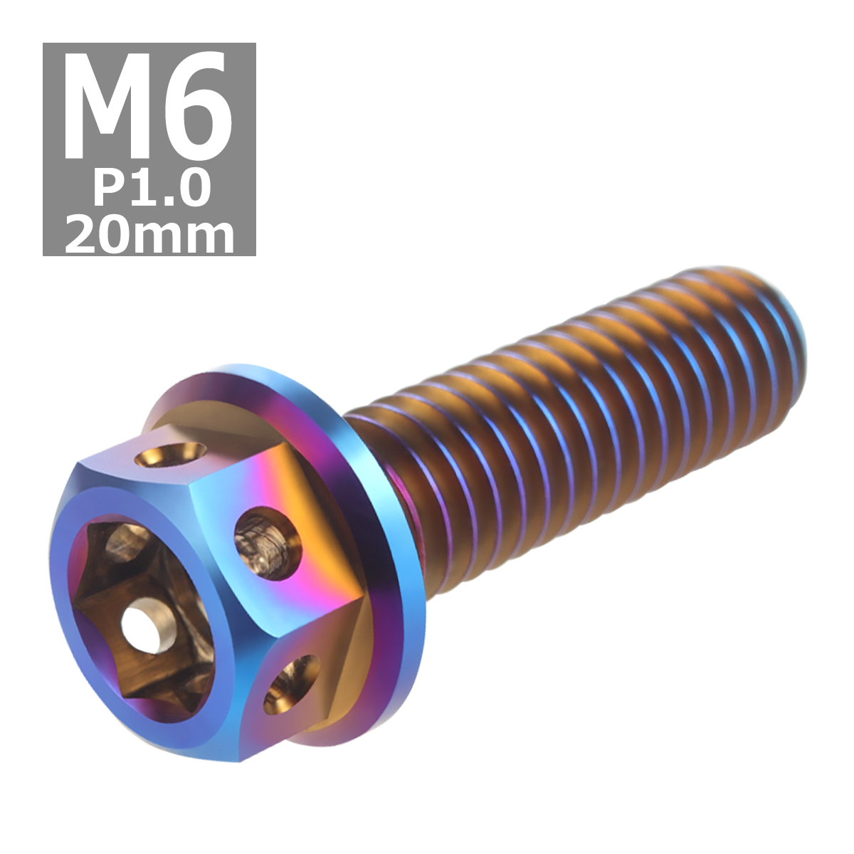 64チタンボルト M6×20mm P1.0 ホールヘッド 六角ボルト フランジ付き 六角ボルト 焼きチタンカラー ダークカラー 1個 JA728 | ブランド登録なし | 03