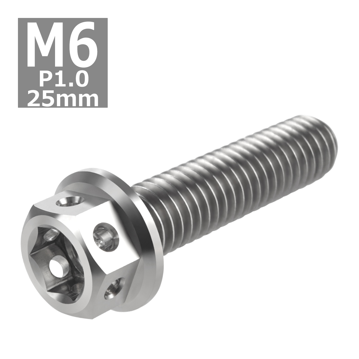 64チタンボルト M6×25mm P1.0 ホールヘッド 六角ボルト フランジ付き 六角ボルト シルバーカラー 素地 1個 JA729 | ブランド登録なし | 03