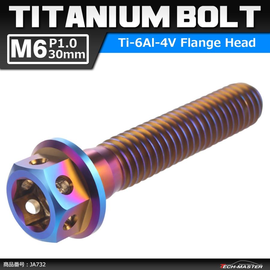 64チタンボルト M6×30mm P1.0 ホールヘッド 六角ボルト フランジ付き 六角ボルト 焼きチタンカラー ダークカラー 1個 JA732 | ブランド登録なし