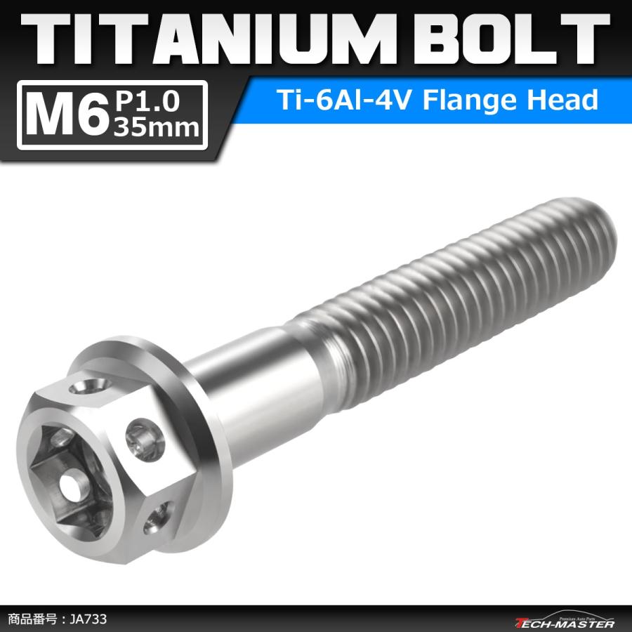 64チタンボルト M6×35mm P1.0 ホールヘッド 六角ボルト フランジ付き 六角ボルト シルバーカラー 素地 1個 JA733 | ブランド登録なし
