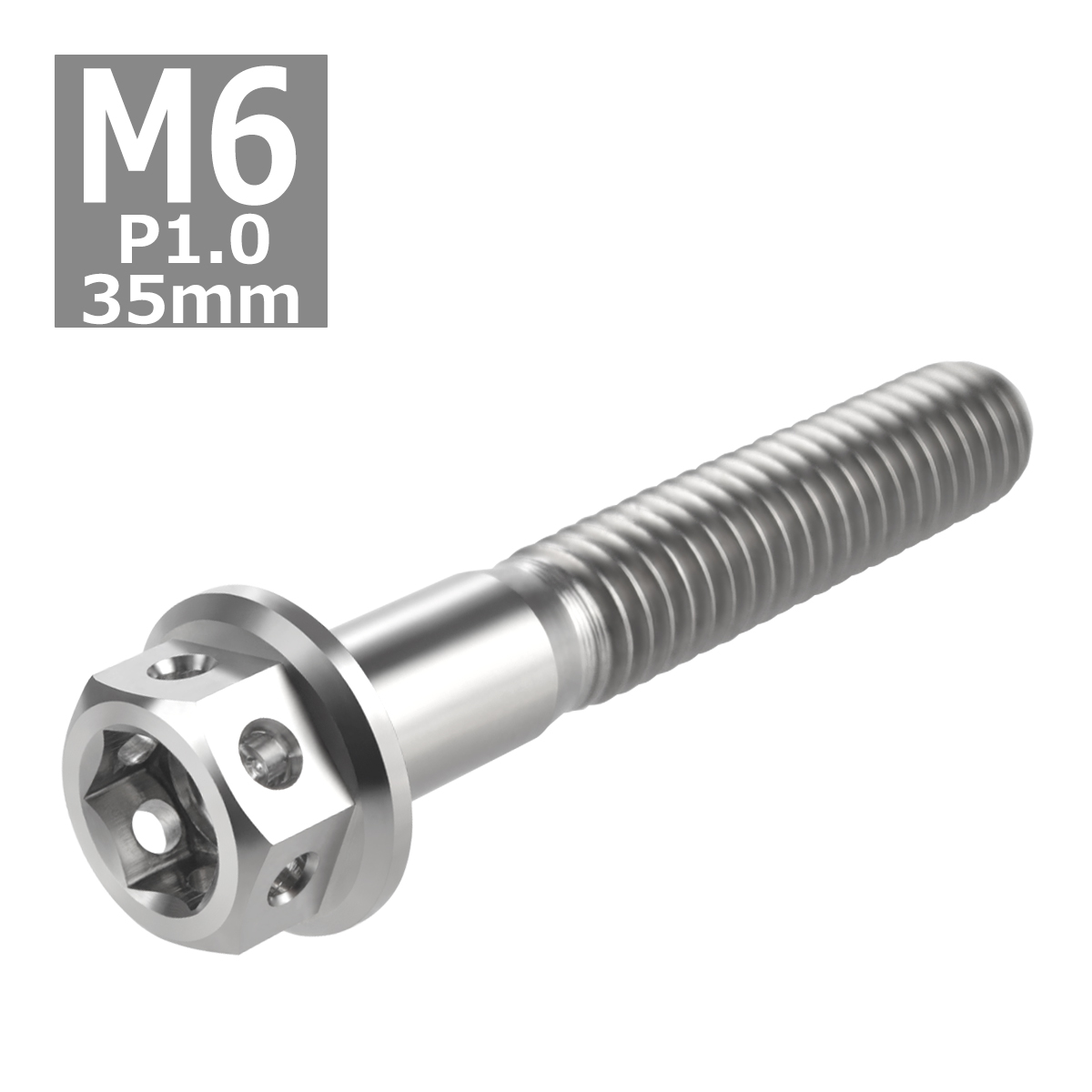 64チタンボルト M6×35mm P1.0 ホールヘッド 六角ボルト フランジ付き 六角ボルト シルバーカラー 素地 1個 JA733 | ブランド登録なし | 03