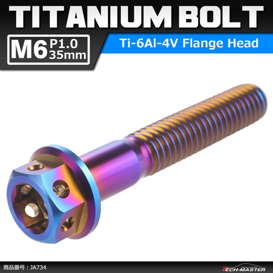 64チタンボルト M6×35mm P1.0 ホールヘッド 六角ボルト フランジ付き 六角ボルト 焼きチタンカラー ダークカラー 1個 JA734 | ブランド登録なし