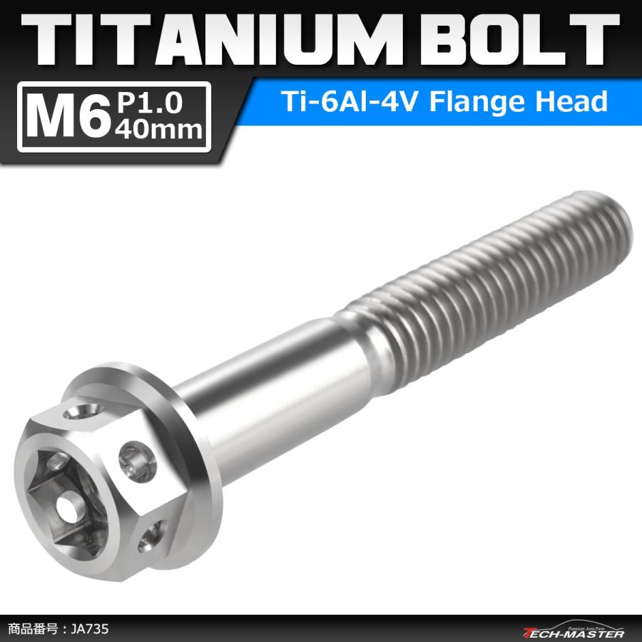 64チタンボルト M6×40mm P1.0 ホールヘッド 六角ボルト フランジ付き 六角ボルト シルバーカラー 素地 1個 JA735 | ブランド登録なし