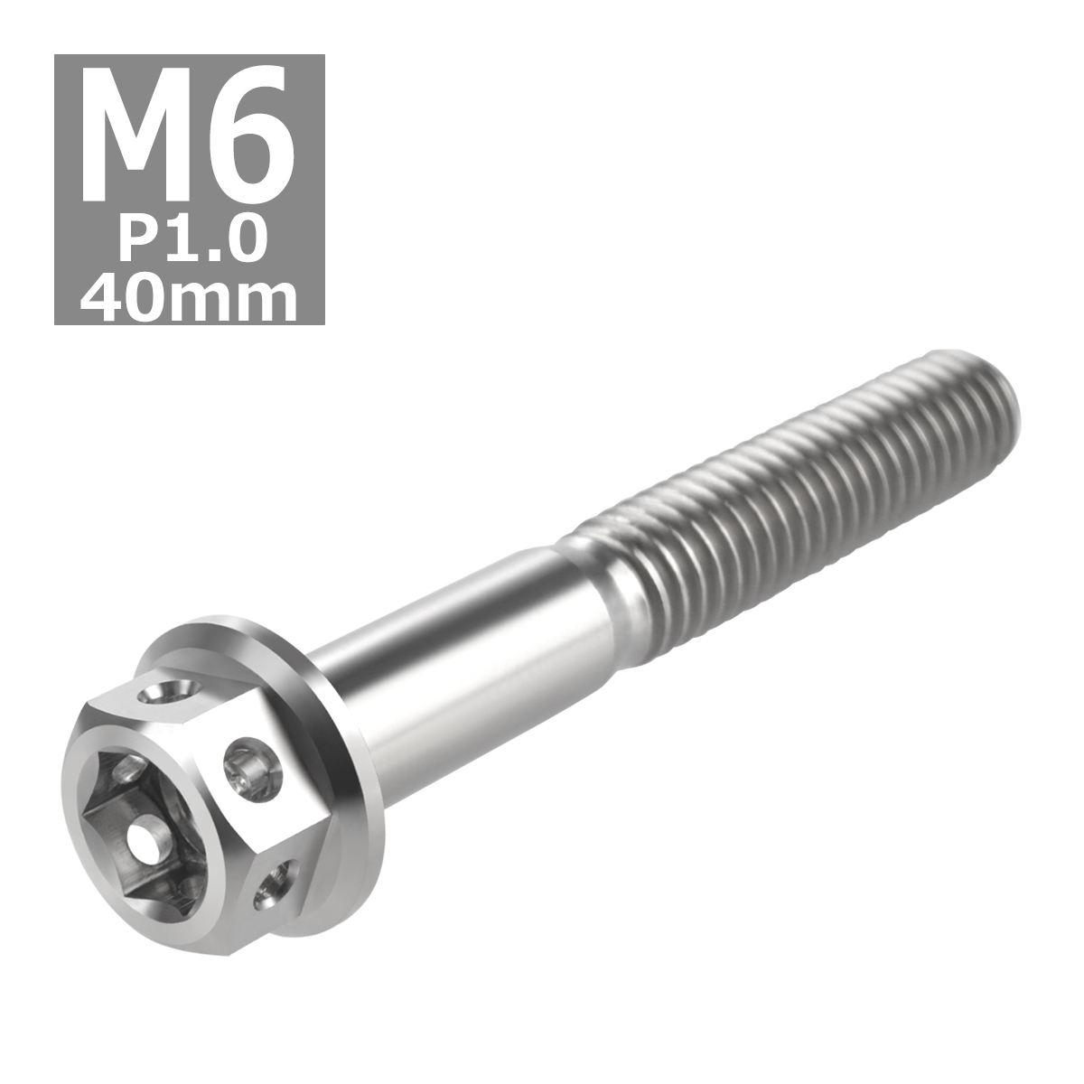 64チタンボルト M6×40mm P1.0 ホールヘッド 六角ボルト フランジ付き 六角ボルト シルバーカラー 素地 1個 JA735 | ブランド登録なし | 03