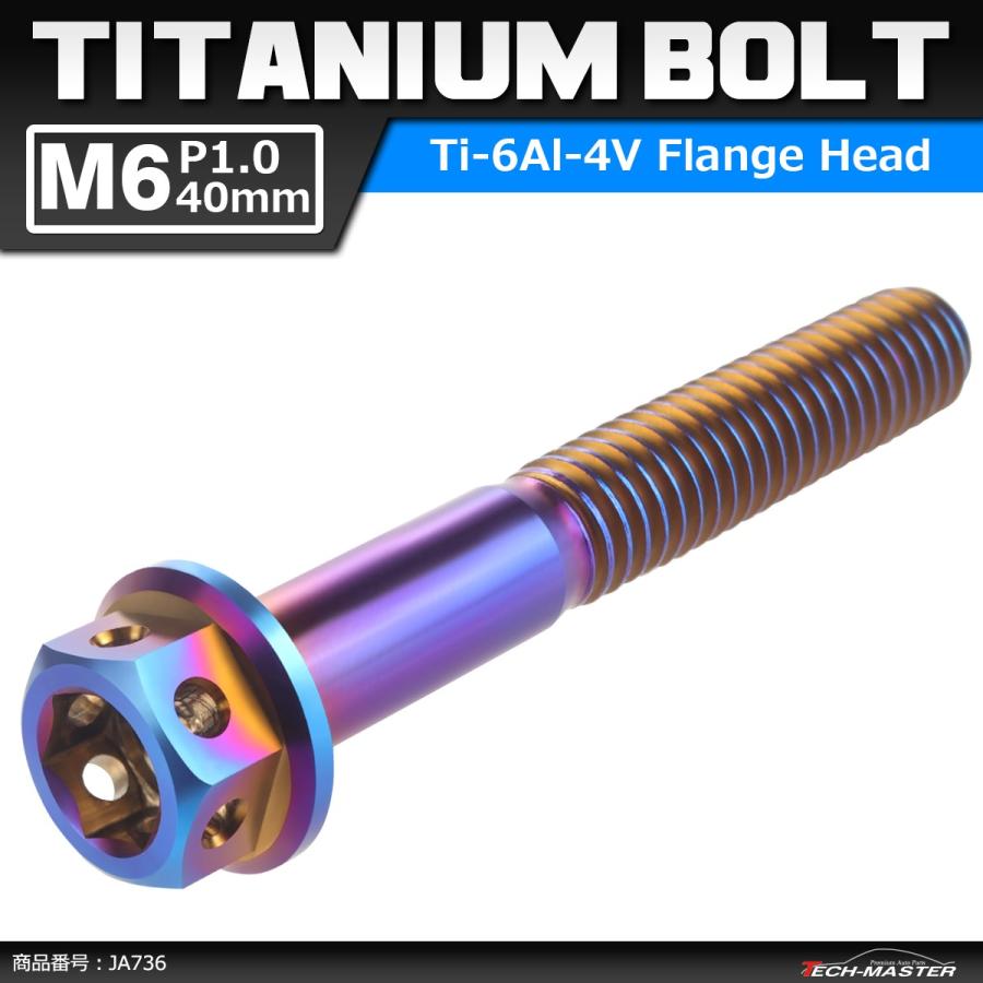 64チタンボルト M6×40mm P1.0 ホールヘッド 六角ボルト フランジ付き 六角ボルト 焼きチタンカラー ダークカラー 1個 JA736 | ブランド登録なし