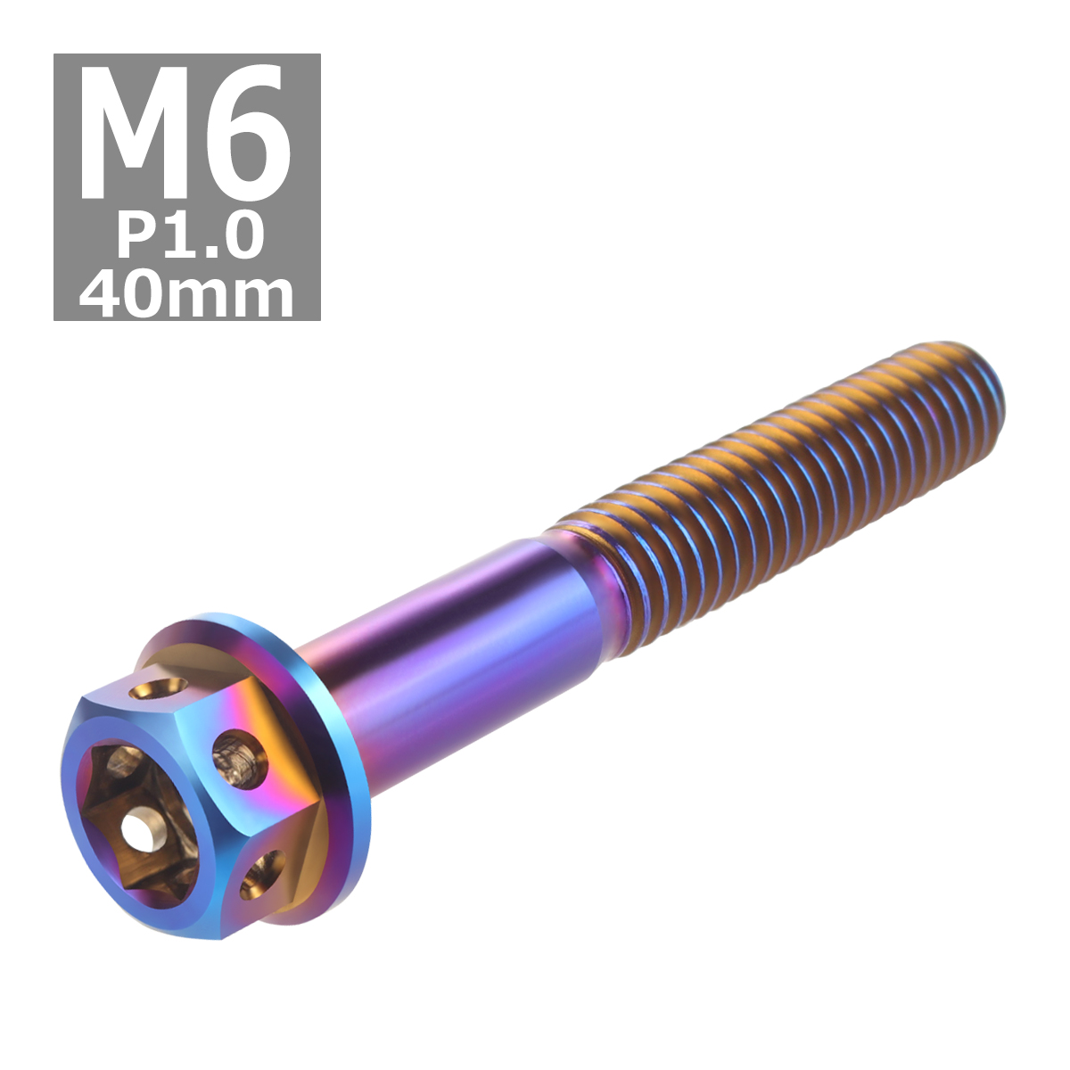 64チタンボルト M6×40mm P1.0 ホールヘッド 六角ボルト フランジ付き 六角ボルト 焼きチタンカラー ダークカラー 1個 JA736 | ブランド登録なし | 03